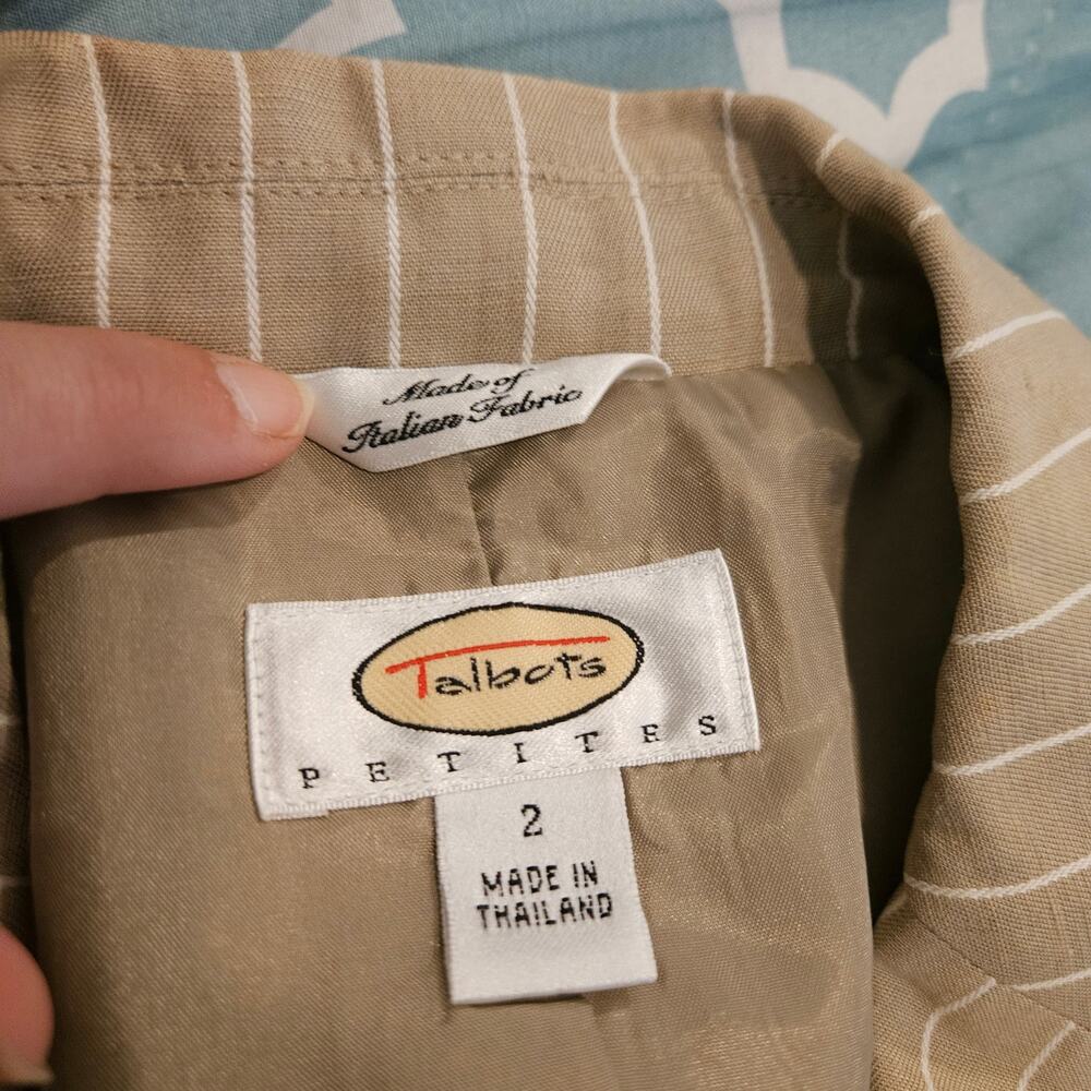 Talbots Petites 2 Blazer Tan Pinstripe Linen Silk Blend Career Jacket Womens - Picture 3 of 9